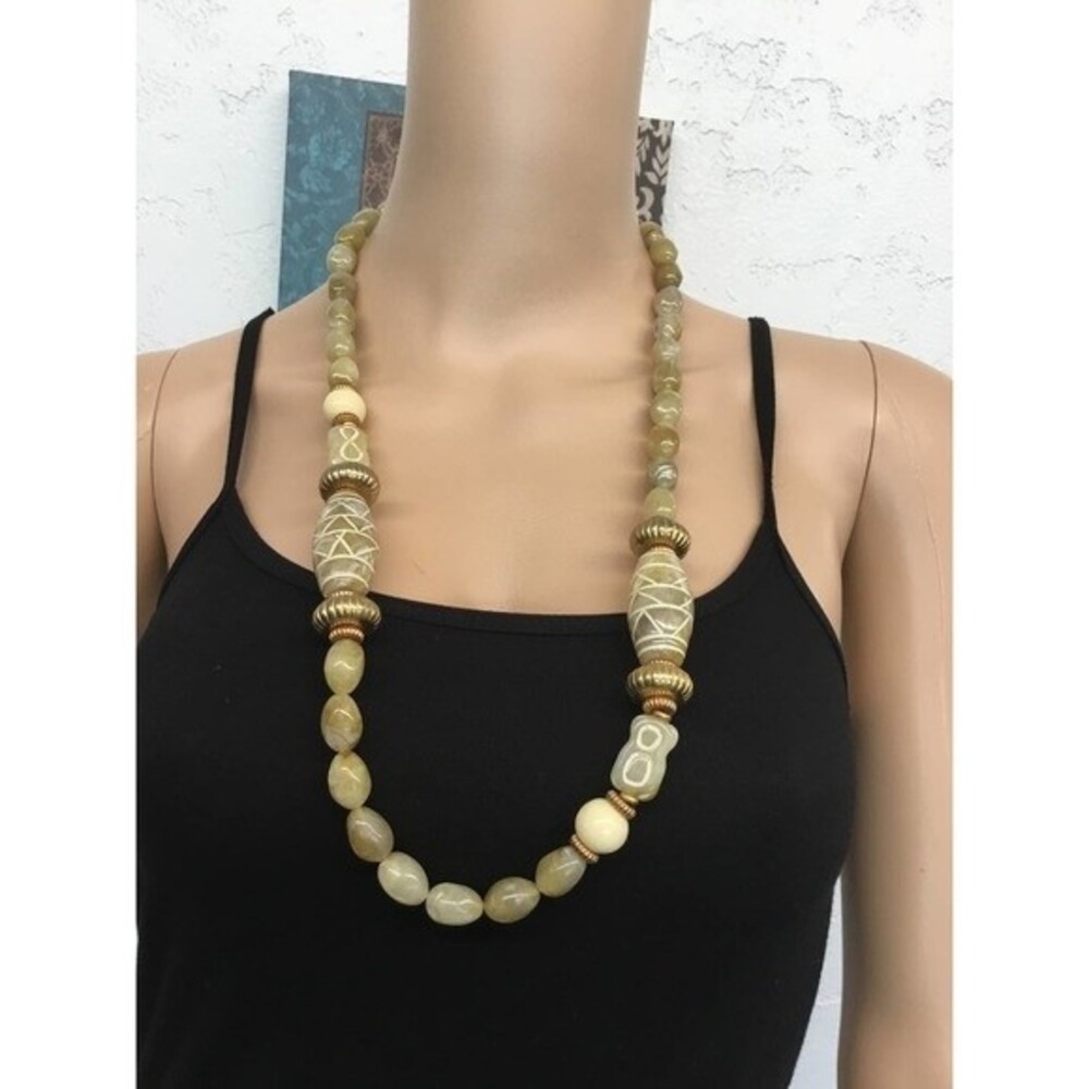 Large Beige Beaded Necklace